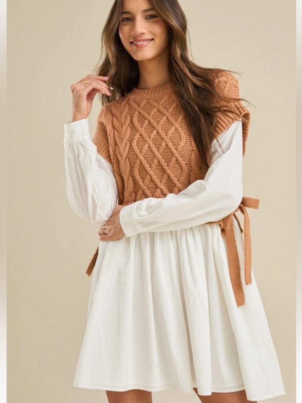Altar'd State Camel Cable Knit Tie-Side Vest